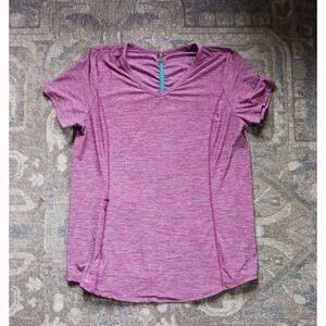 Duluth Trading CoActive Wear Top Women's L   Pink Heathered V-Neck Short Sleeve